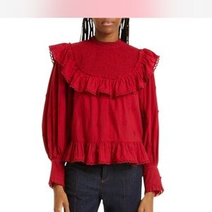 FARM Rio Red Ruffled Blouse